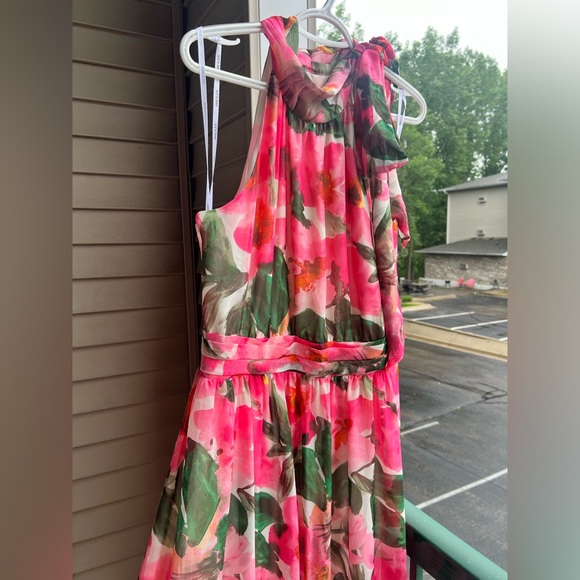Anne Klein Camellia Multi Floral Sleeveless Halter Gown Maxi Dress Size 14 - Picture 7 of 16
